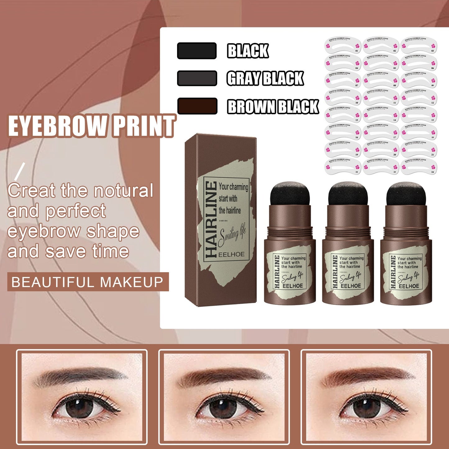 One Step Brow Stamp Shaping Kit Hairline Eyebrow Print Eyebrow Patch Repair Hairline Eyebrow Print - Korvel