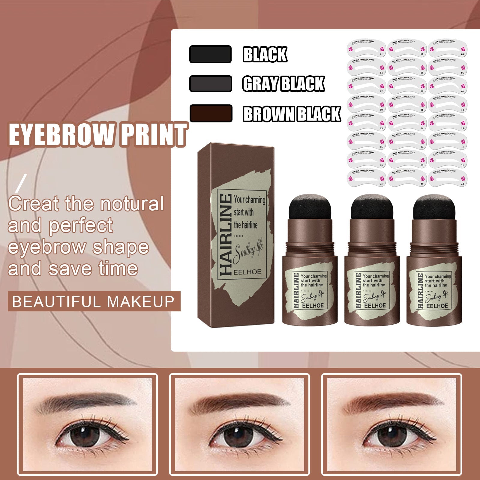 One Step Brow Stamp Shaping Kit Hairline Eyebrow Print Eyebrow Patch Repair Hairline Eyebrow Print - Korvel