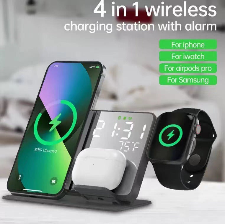15W Four in One Wireless Charging Clock LED Digital Display Alarm Clock Temperature Display Wireless Charging - Korvel