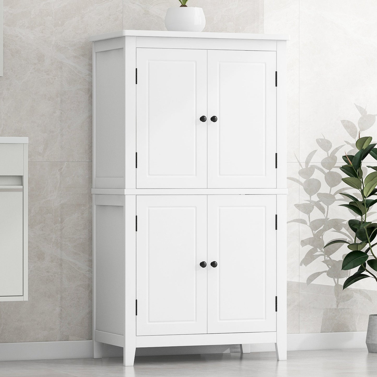 Bathroom floor storage cabinet, bathroom storage unit, 4-door independent cabinet, adjustable shelf, adaptive shelf, white - Korvel
