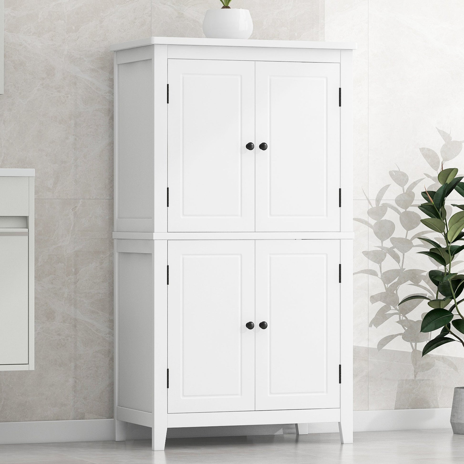 Bathroom floor storage cabinet, bathroom storage unit, 4-door independent cabinet, adjustable shelf, adaptive shelf, white - Korvel