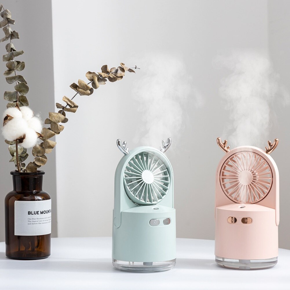 Ventilador de escritorio humidificador LED recargable por USB 3 en 1 Deer