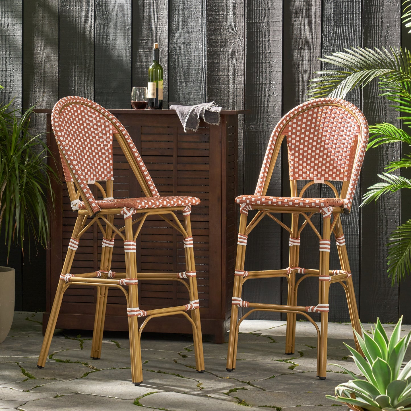 Wicker Bar Stool with Aluminum Frame - Set of 2