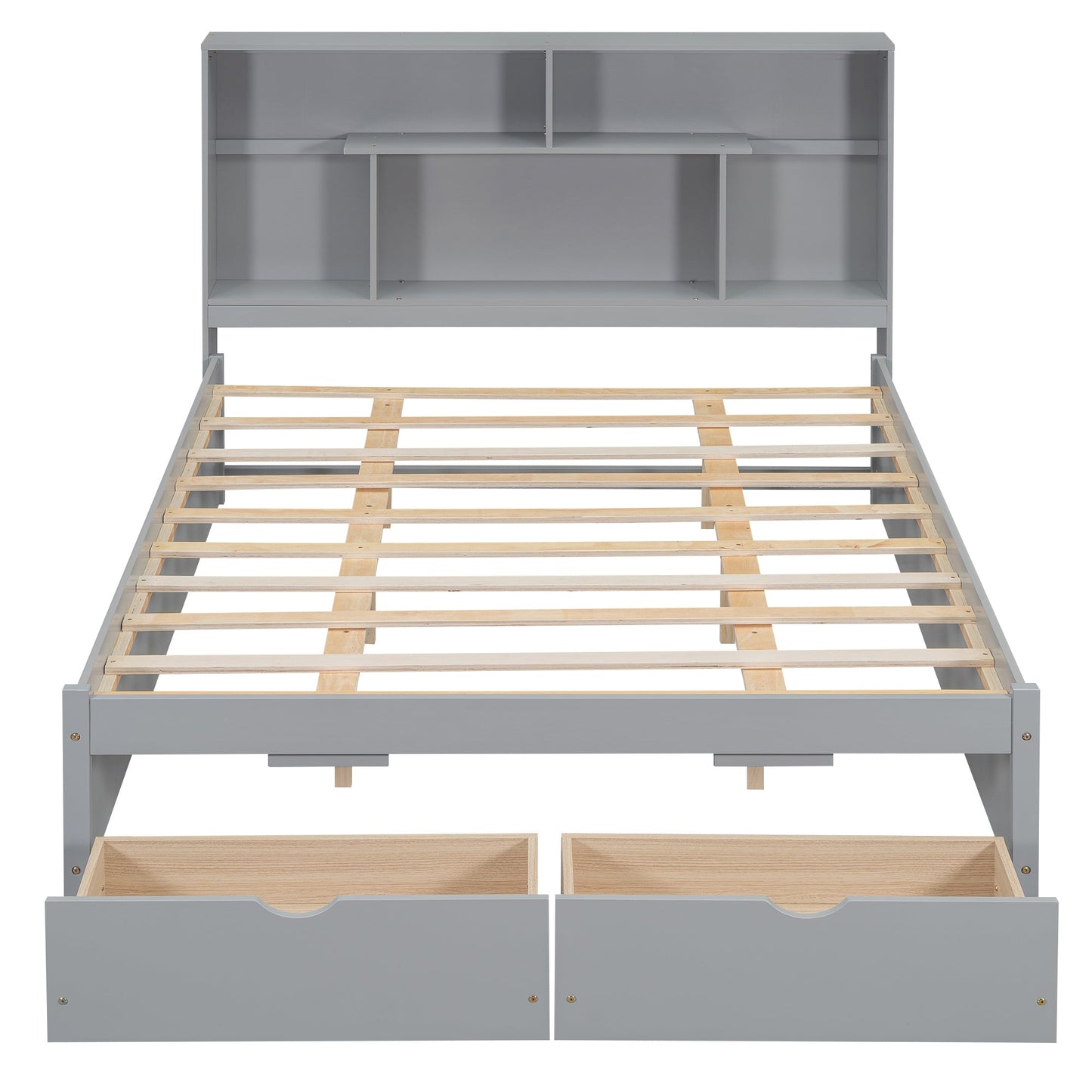 Elegant Queen Size Platform Bed with Storage Headboard, Gray