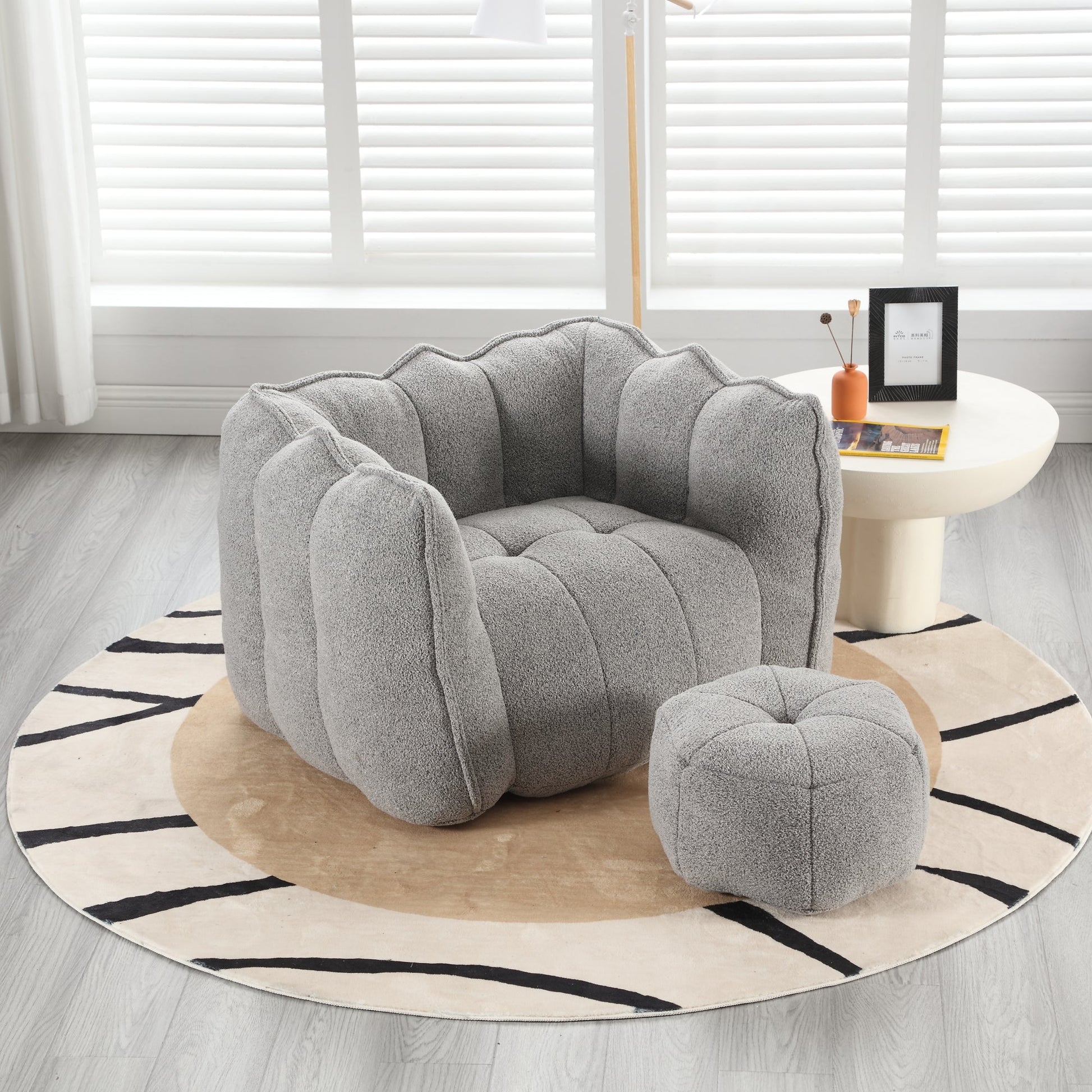 Soft Bean Bag Chair with High Resilient Foam(Chips)for living room and bedroom,Comfortable Square Lazy Sofa with Footstool - Korvel