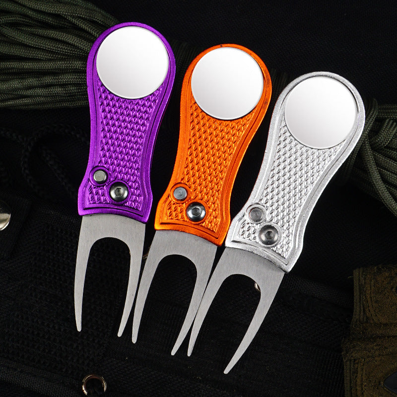Golf Green Fork Aluminum Handle Folding Spring Repair Tool Gift New - Korvel