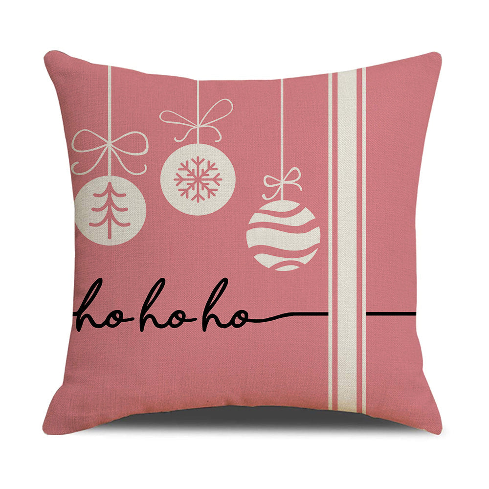 Pink Cartoon Christmas Pillowcase - Premium Linen Cushion Cover