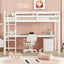 Twin Loft Wood Bed with Under-bed, Built-in Desk, a Storage Cabinet of 2 Drawers, Guardrails, Ladder,White - Korvel