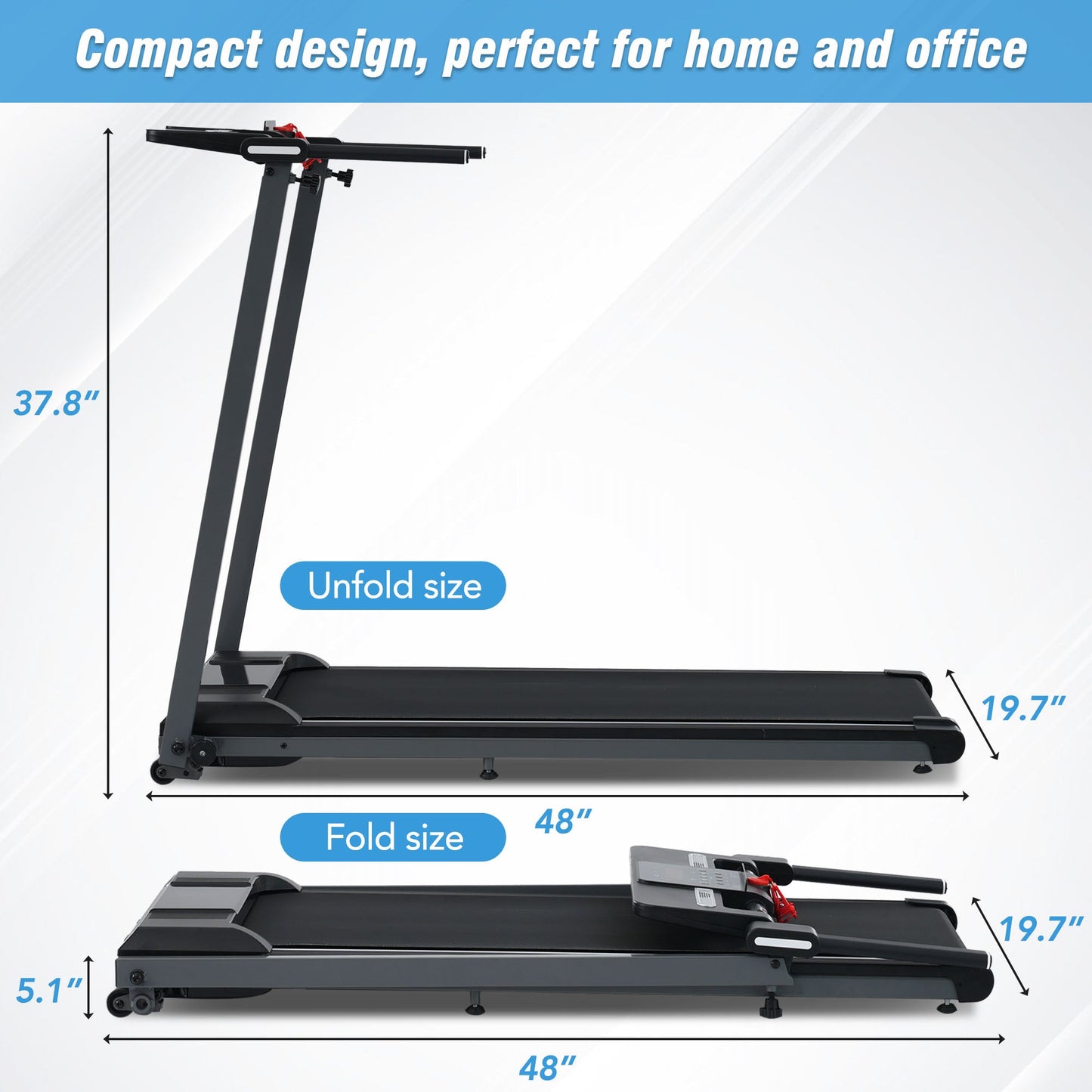 NEW Folding Treadmills Walking Pad Treadmill for Home Office -2.5HP Walking Treadmill With Incline Bluetooth Speaker - Korvel