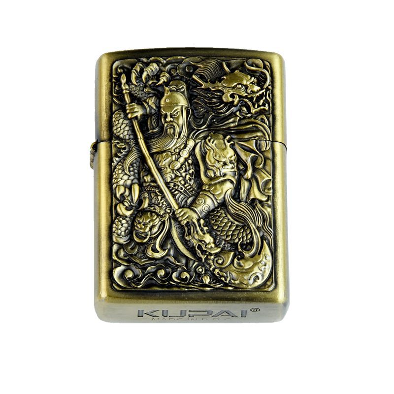 Retro Windproof Kerosene Lighter with Bronze Relief Design