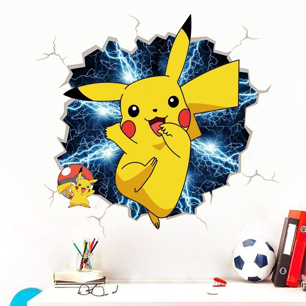 New 3D Pikachu Wall Sticker Pok é mon Wallpaper Self adhesive Cartoon Graffiti Anime Poster Children's Room PVC - Korvel