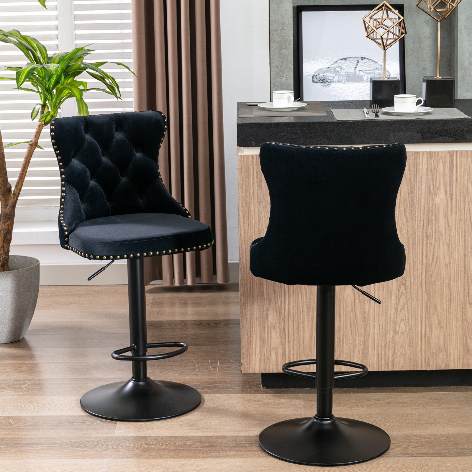Black,Set of 225-33 Inch,17.7 inch base, Modern Upholstered Bar Stools with Backs Comfortable Tufted for Home Pub and Kitchen - Korvel