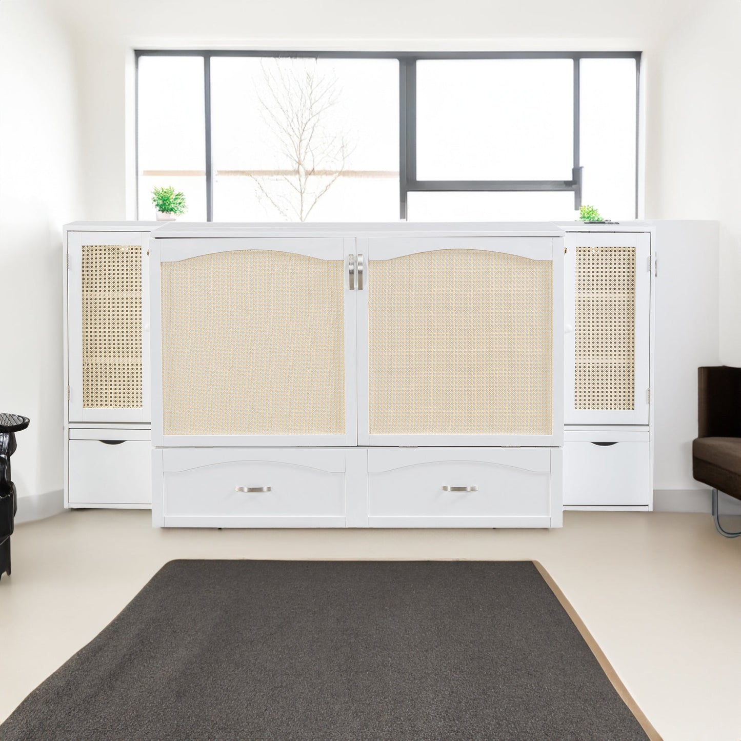 Cama Murphy Grande Blanca con Cajones y Armarios de Almacenamiento