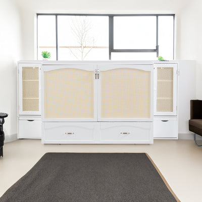 Large White Murphy Bed with Drawers and Storage Cabinets