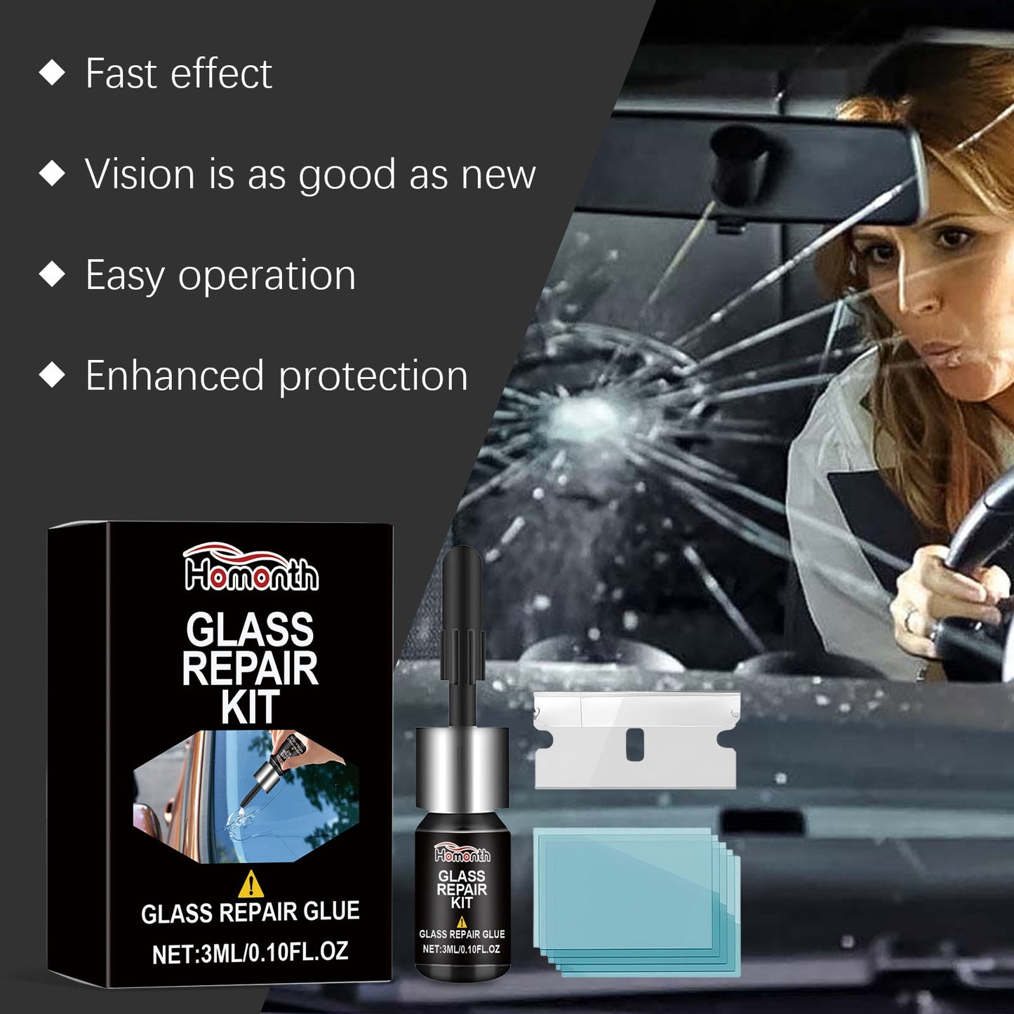 Portable Windshield Repair Kit for Automotive Glass