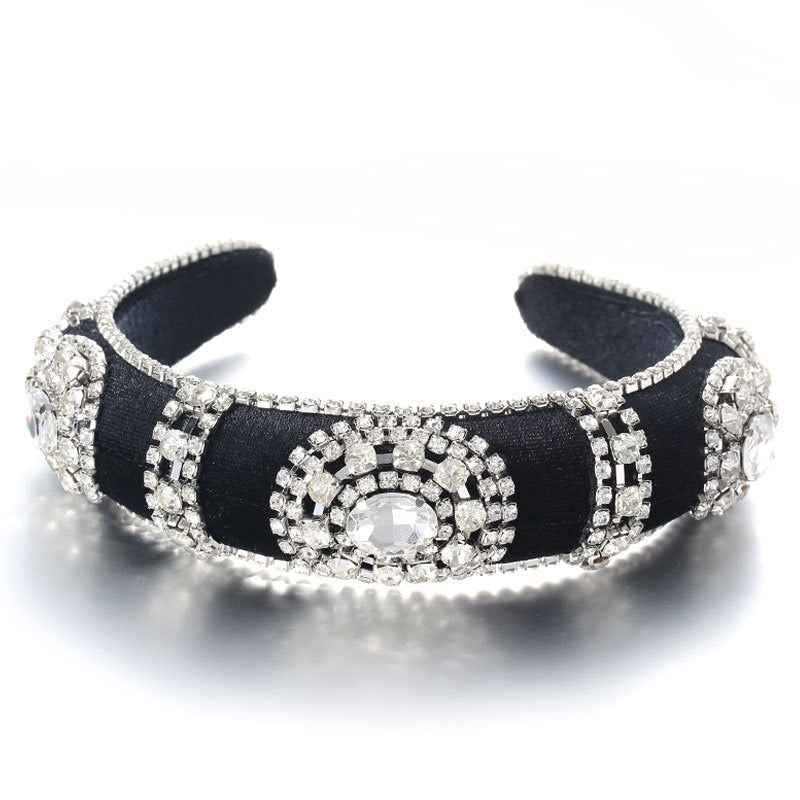Fashionable retro golden velvet hair hoop with super sparkling color rhinestone sponge head hoop - Korvel