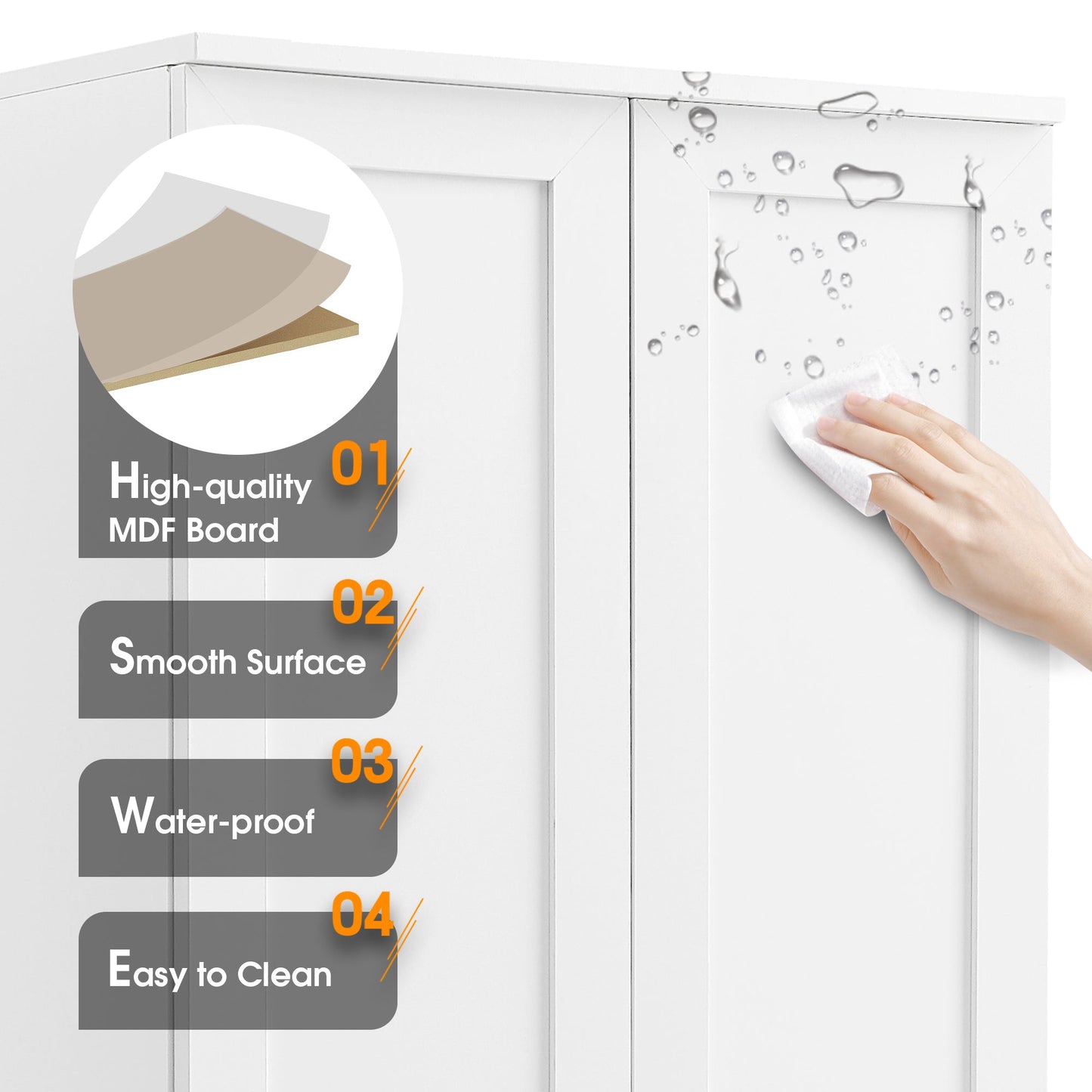 Storage Cabinet with Two Doors for Bathroom, Office, Adjustable Shelf, MDF Board, White - Korvel