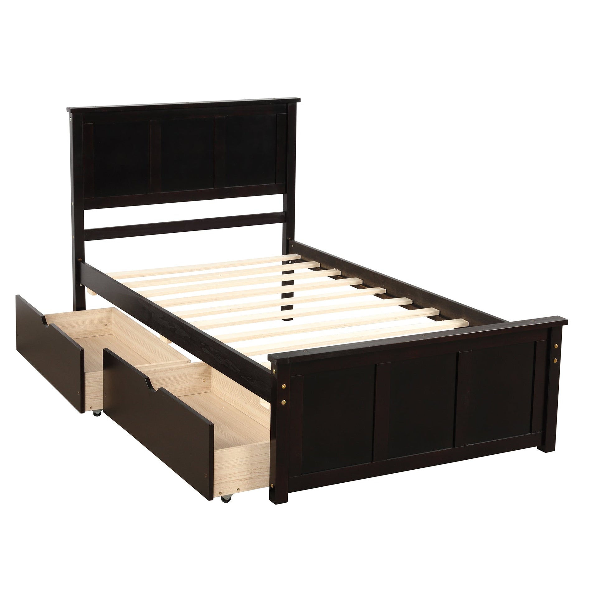 Platform Storage Bed  2 drawers with wheels  Twin Size Frame  Espresso - Korvel