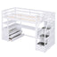 Twin Size Loft Bed with Desk and Shelves  Two Built-in Drawers  Storage Staircase White - Korvel