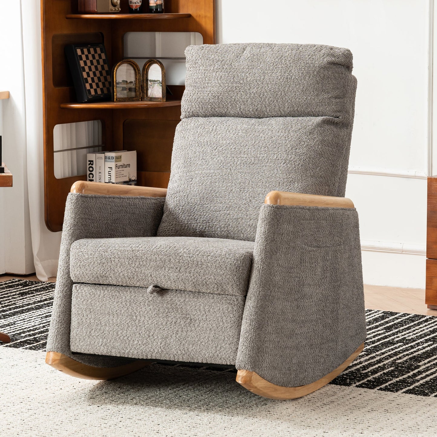 Accent Rocking Chair with Footrest - Premium Grey Rubber Wood