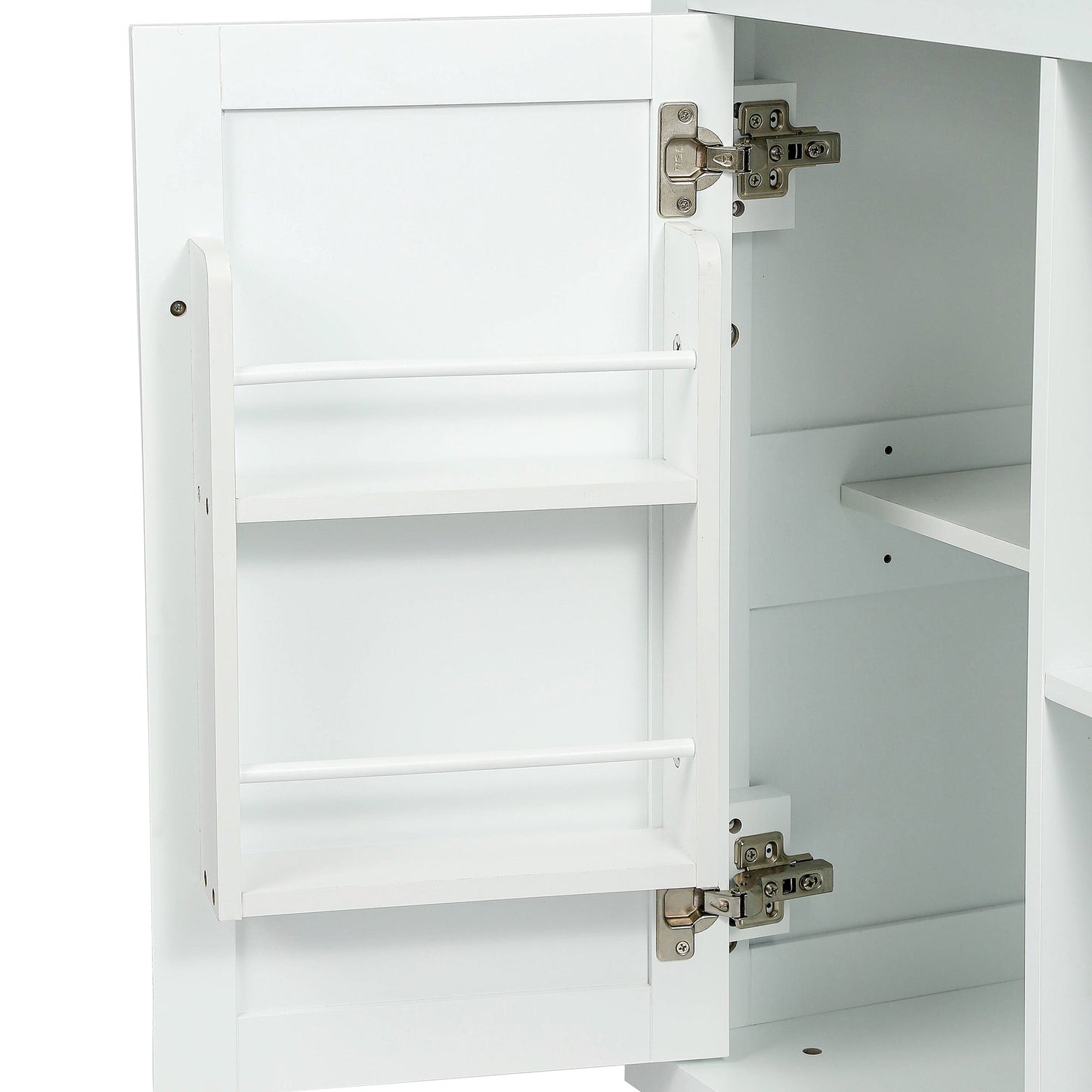 Kitchen trolley with rubber wood leaf countertop, 5-wheel kitchen island, storage cabinet and 3 dining drawers, white - Korvel