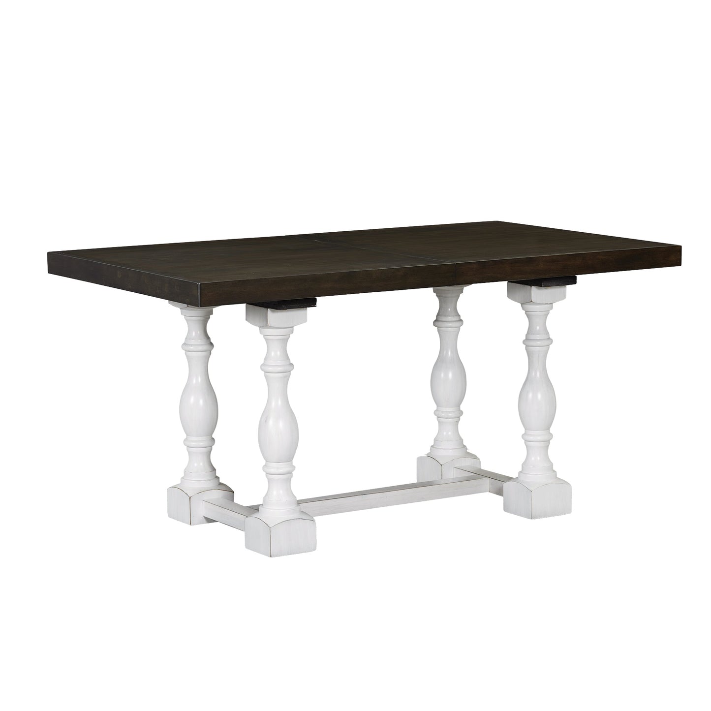 Traditional 6-Piece 78inch Trestle Extendable Dining Table Set with One 18inch Removable Leaf Distressed White - Korvel