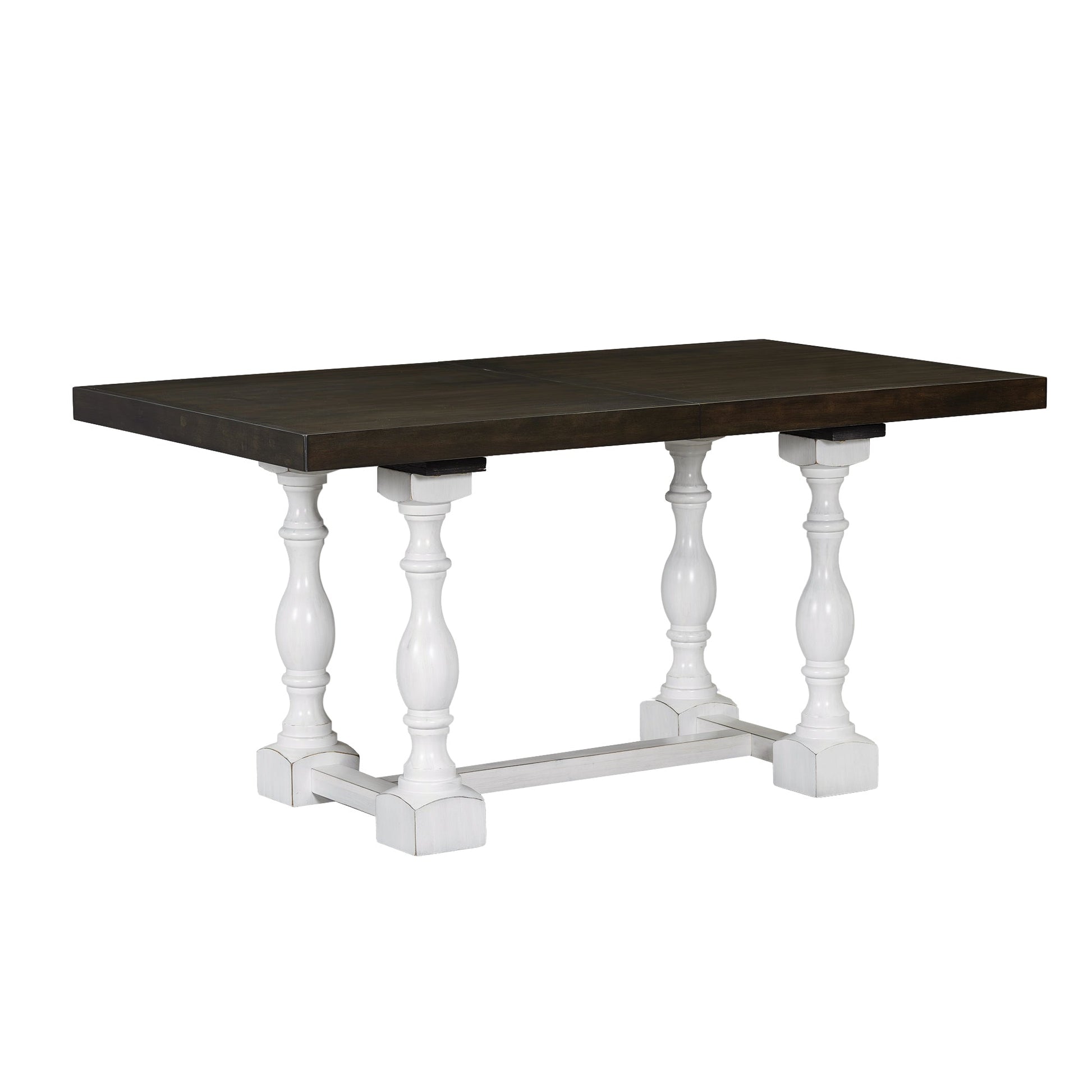Traditional 6-Piece 78inch Trestle Extendable Dining Table Set with One 18inch Removable Leaf Distressed White - Korvel