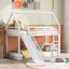 Twin over Twin House Bunk Bed with Ladder and Slide,White - Korvel