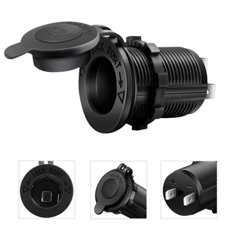 Car Cigarette Lighter Socket 12V-24V Waterproof Plug Power Outlet Adapter for Marine Boat Motorcycle Truck RV ATV with Wire D5 - Korvel