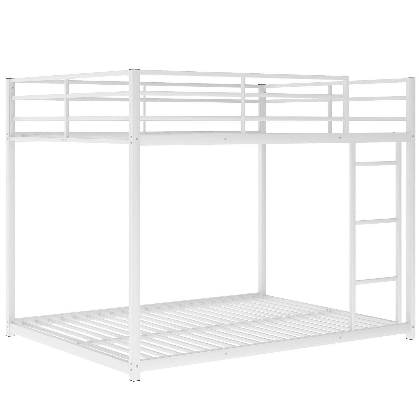 Full over Full Metal Bunk Bed, Low Bunk Bed with Ladder White - Korvel