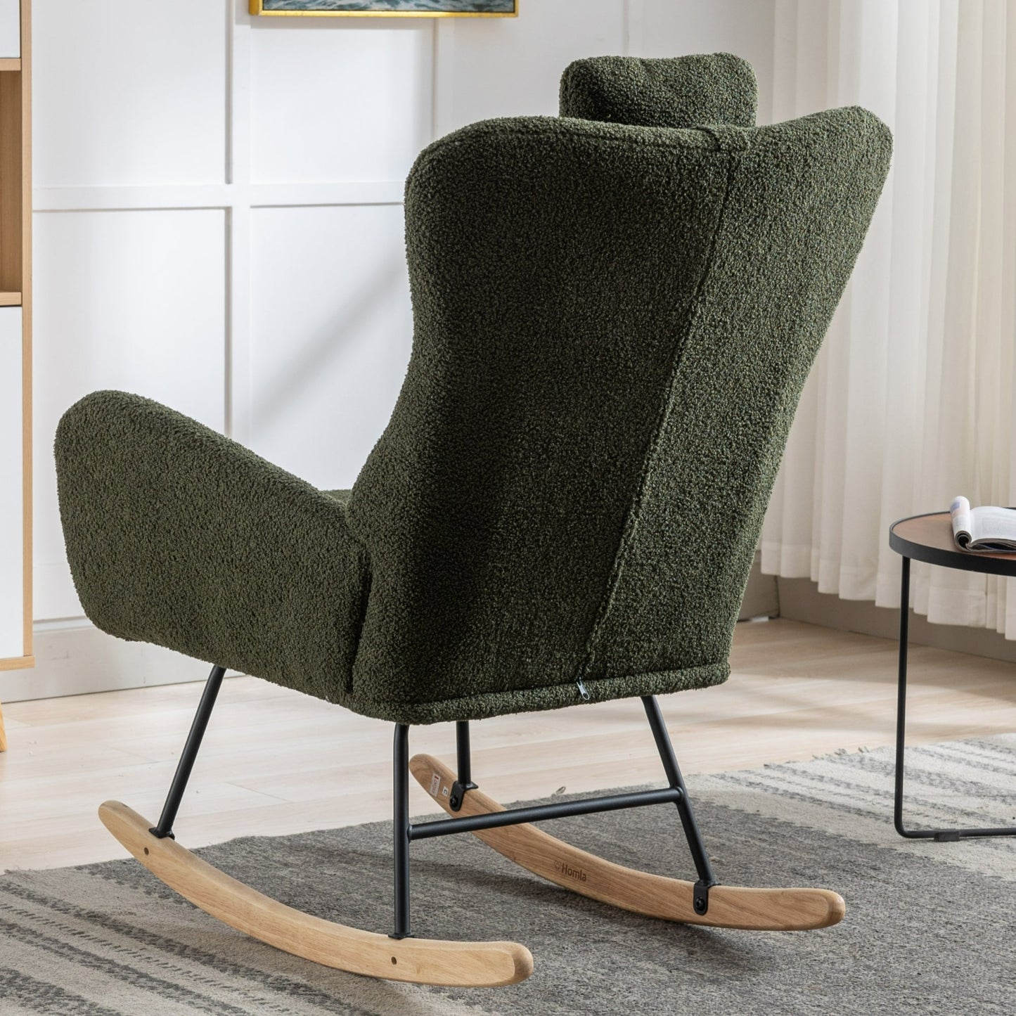 35.5-Inch Soft Teddy Fabric Rocking Chair with Pockets