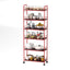 Red 6-story ultra-thin rolling storage cart, mobile shelves with wheels, metal wire storage rack with baskets - Korvel