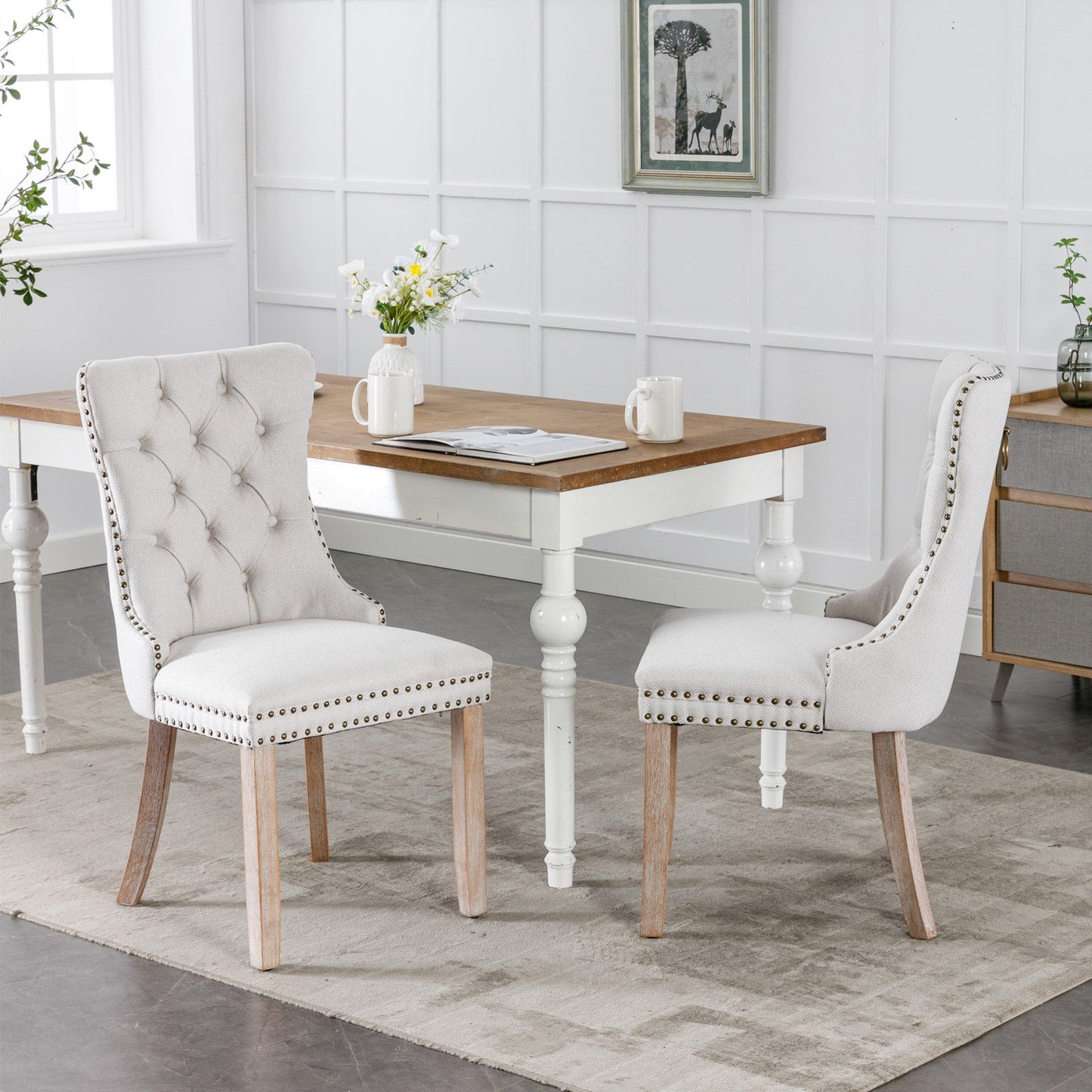 Premium Tufted Solid Wood Dining Chair Set - Gray