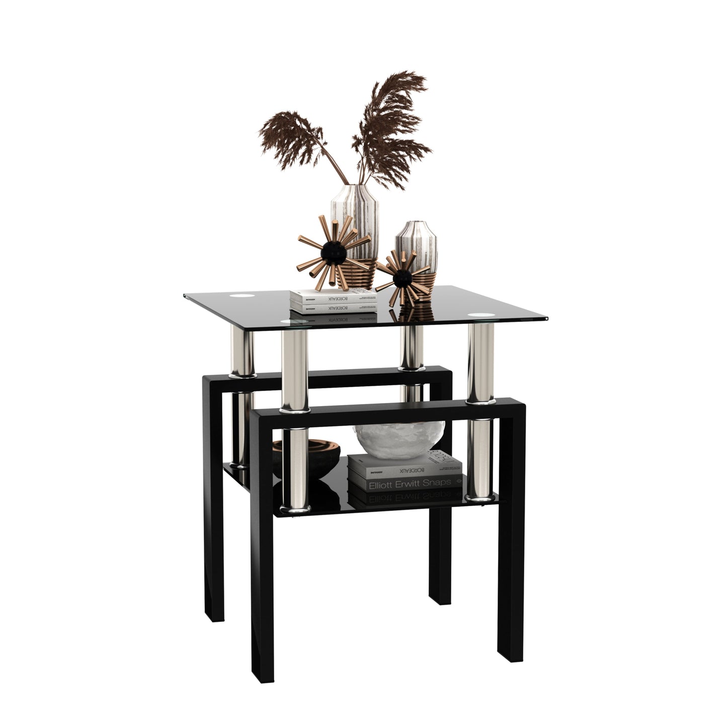 1-Piece Modern Tempered Glass Tea Table Coffee Table End Table, Square Table for Living Room, Black - Korvel