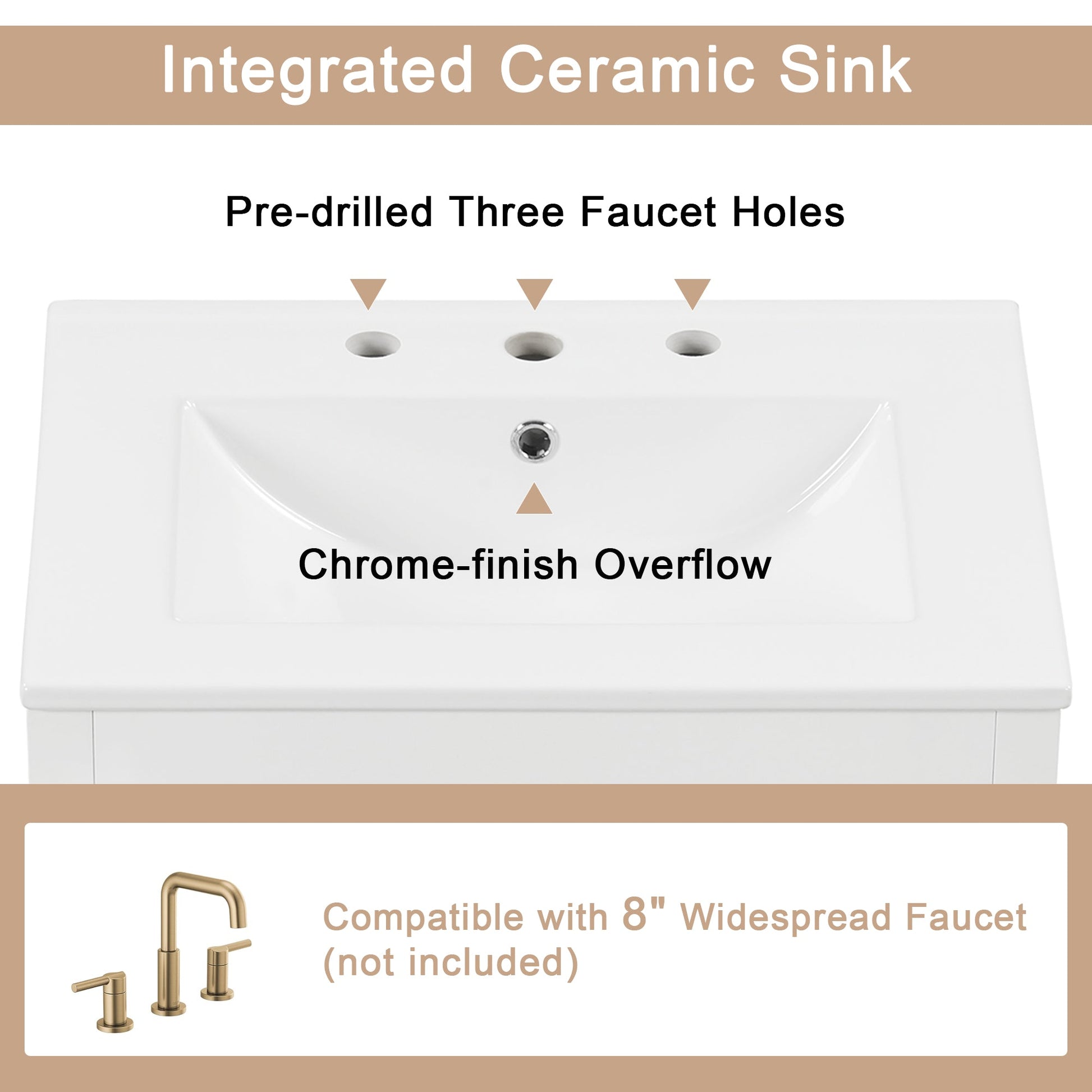 24" Bathroom Vanity with Sink, Bathroom Vanity Cabinet with One Drawer and Doors, Solid Wood and MDF, White - Korvel