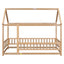 Lit en bois taille twin avec cadre de toit de maison et barrières de sécurité