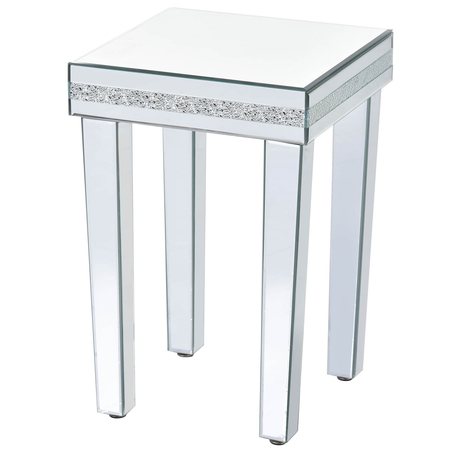 ON-TRANS glass mirror edge table, easy to assemble crystal design and adjustable height leg edge table, silver - Korvel
