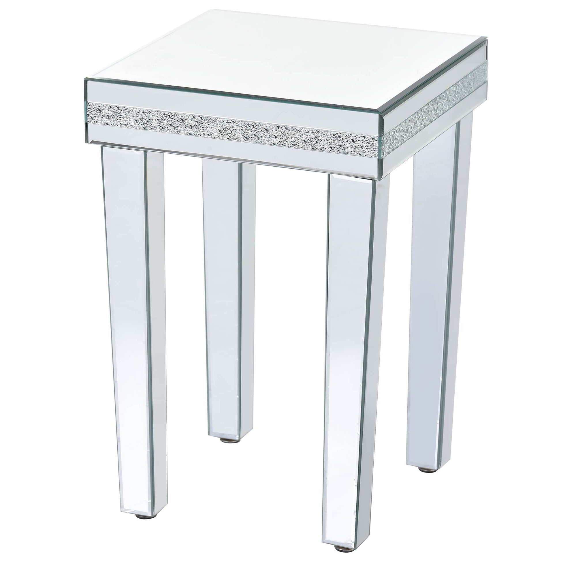 ON-TRANS glass mirror edge table, easy to assemble crystal design and adjustable height leg edge table, silver - Korvel