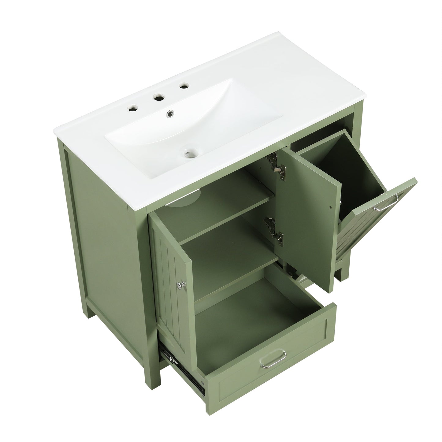 Meuble de salle de bain vert de 36" avec évier et rangement