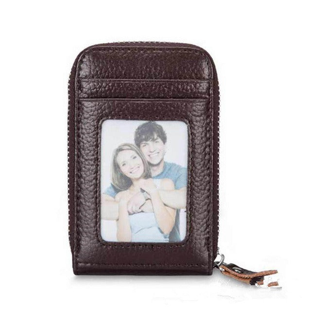Men's Wallet Genuine PU Leather Credit Card Holder RFID Blocking Zipper Pocket Men bag Multi-card zipper - Korvel