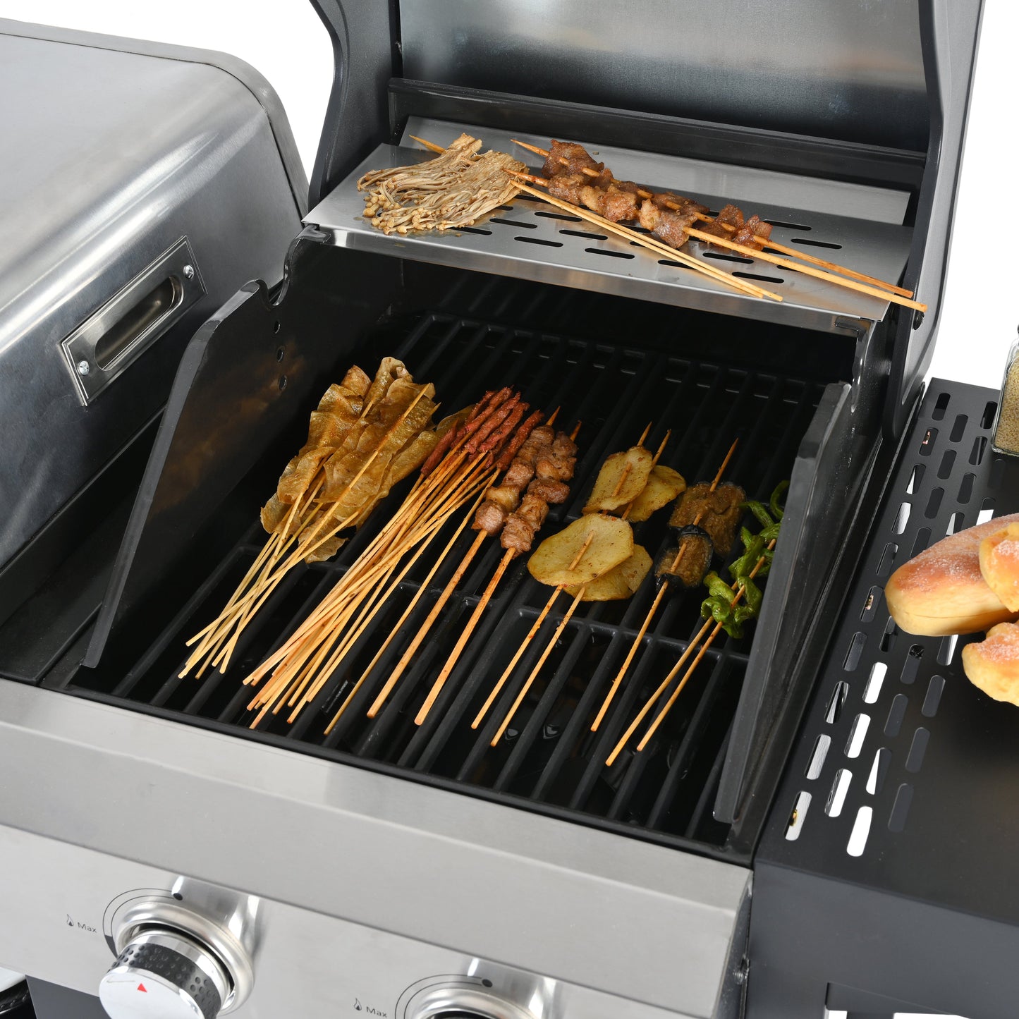 2+2 multifunctional gas barbecue grill and covered grill combination for outdoor cooking - barbecue, barbecue, pizza. - Korvel