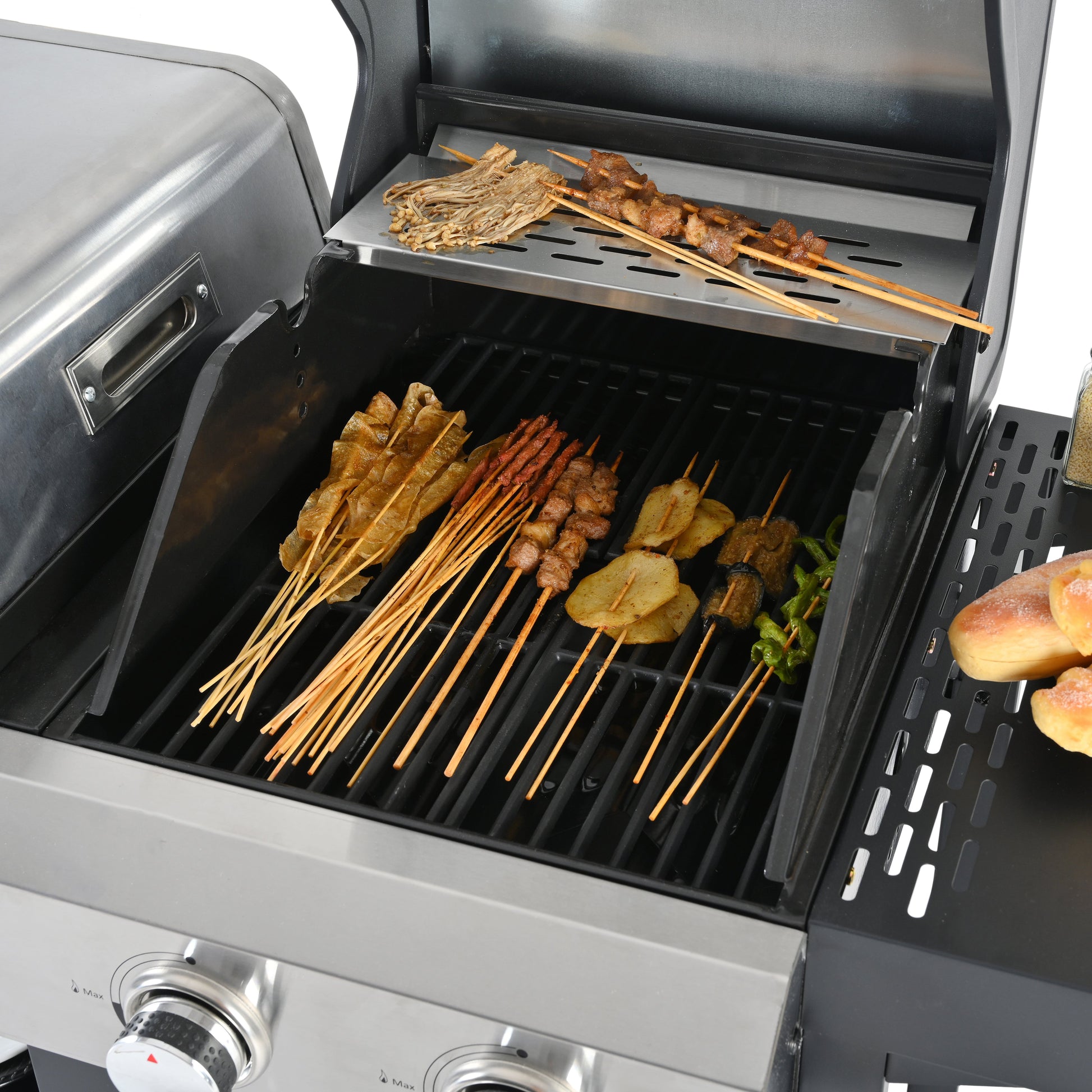 2+2 multifunctional gas barbecue grill and covered grill combination for outdoor cooking - barbecue, barbecue, pizza. - Korvel