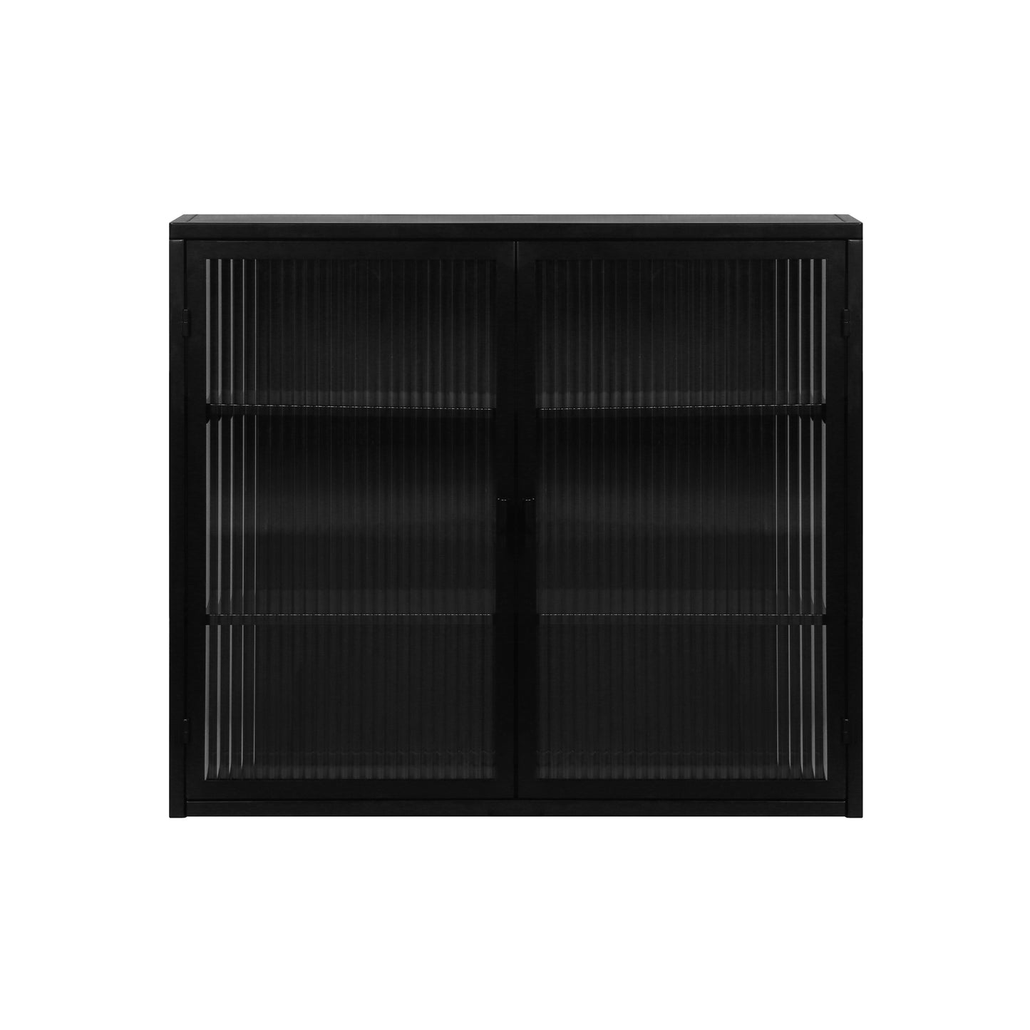 27.56"Glass Doors Modern Two-door Wall Cabinet with Featuring Three-tier Black - Korvel