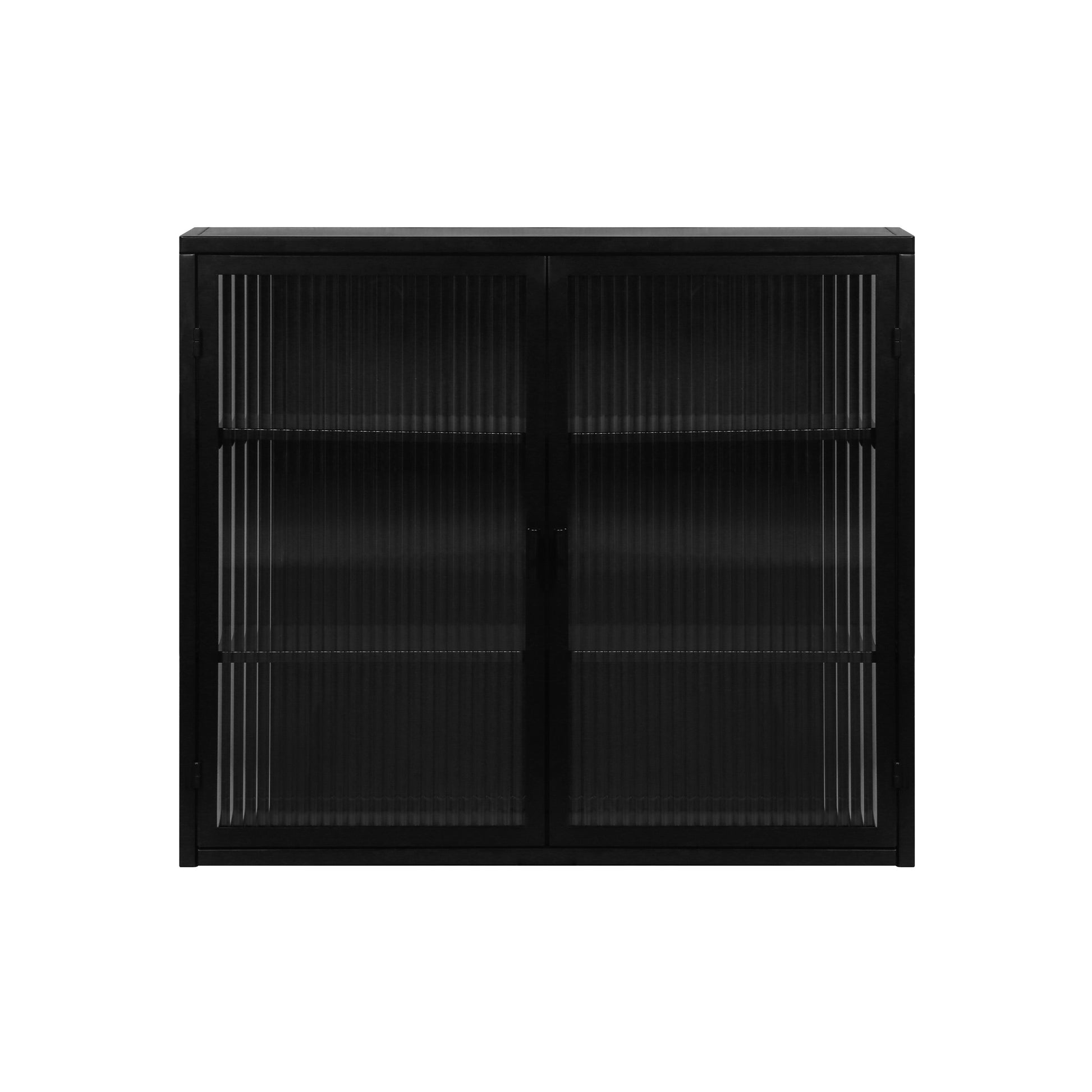 27.56"Glass Doors Modern Two-door Wall Cabinet with Featuring Three-tier Black - Korvel