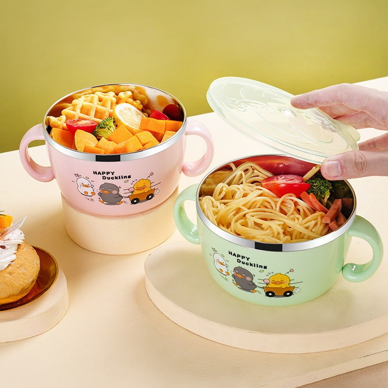 304 stainless steel children's tableware set cute baby food bowl stainless steel tableware children's water cup - Korvel