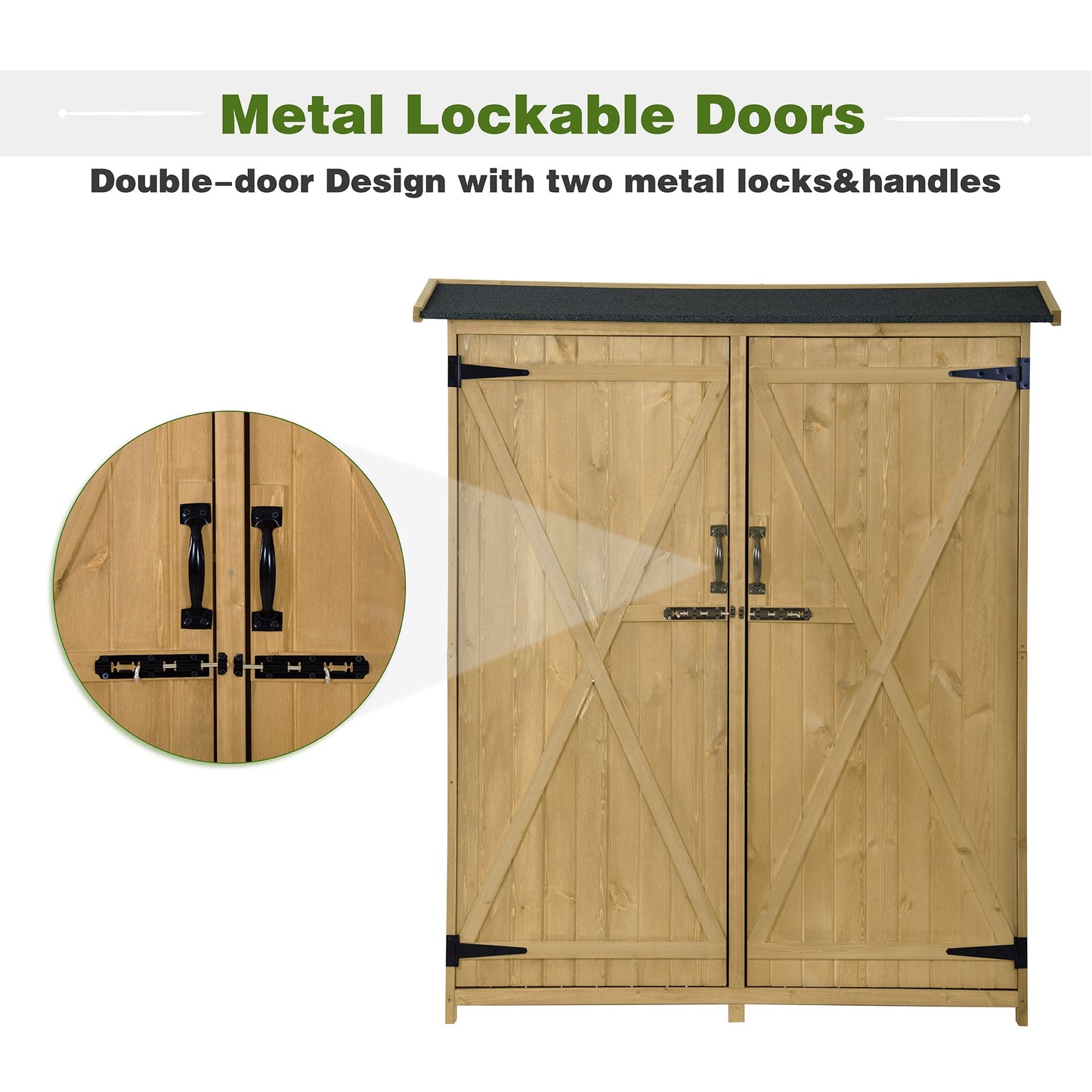 Outdoor 5.3ft Hx4.6ft L Wood Storage Shed Tool Organizer,Garden Shed, Storage Cabinet with Waterproof Asphalt Roof Natural - Korvel