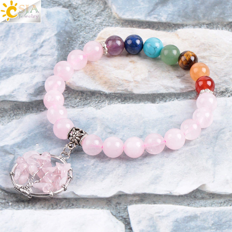 Bracelet en cristal rose fait main Arbre de Vie