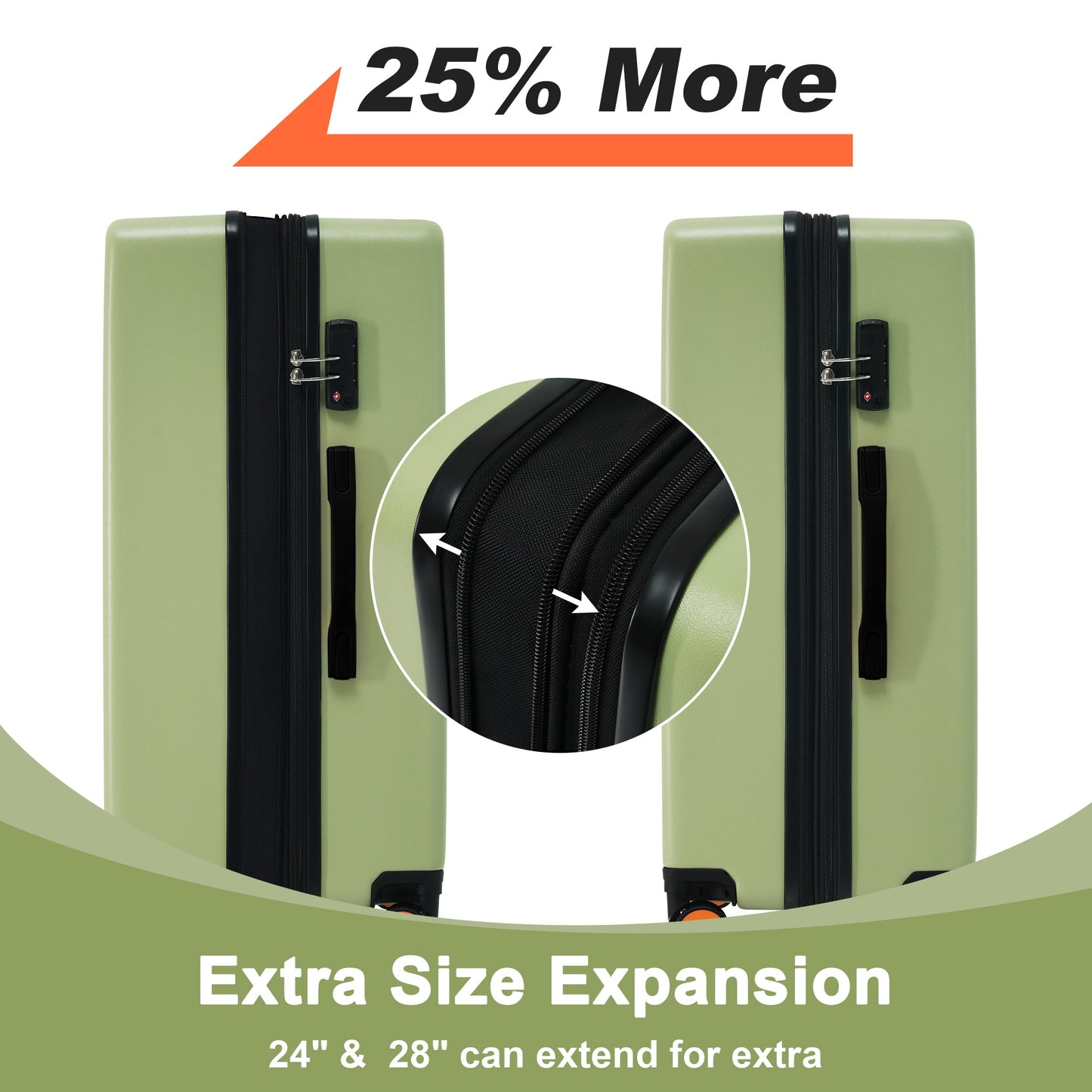 Contrast Color Hardshell Luggage 24inch Expandable Spinner Suitcase with TSA Lock Lightweight Green + ABS - Korvel