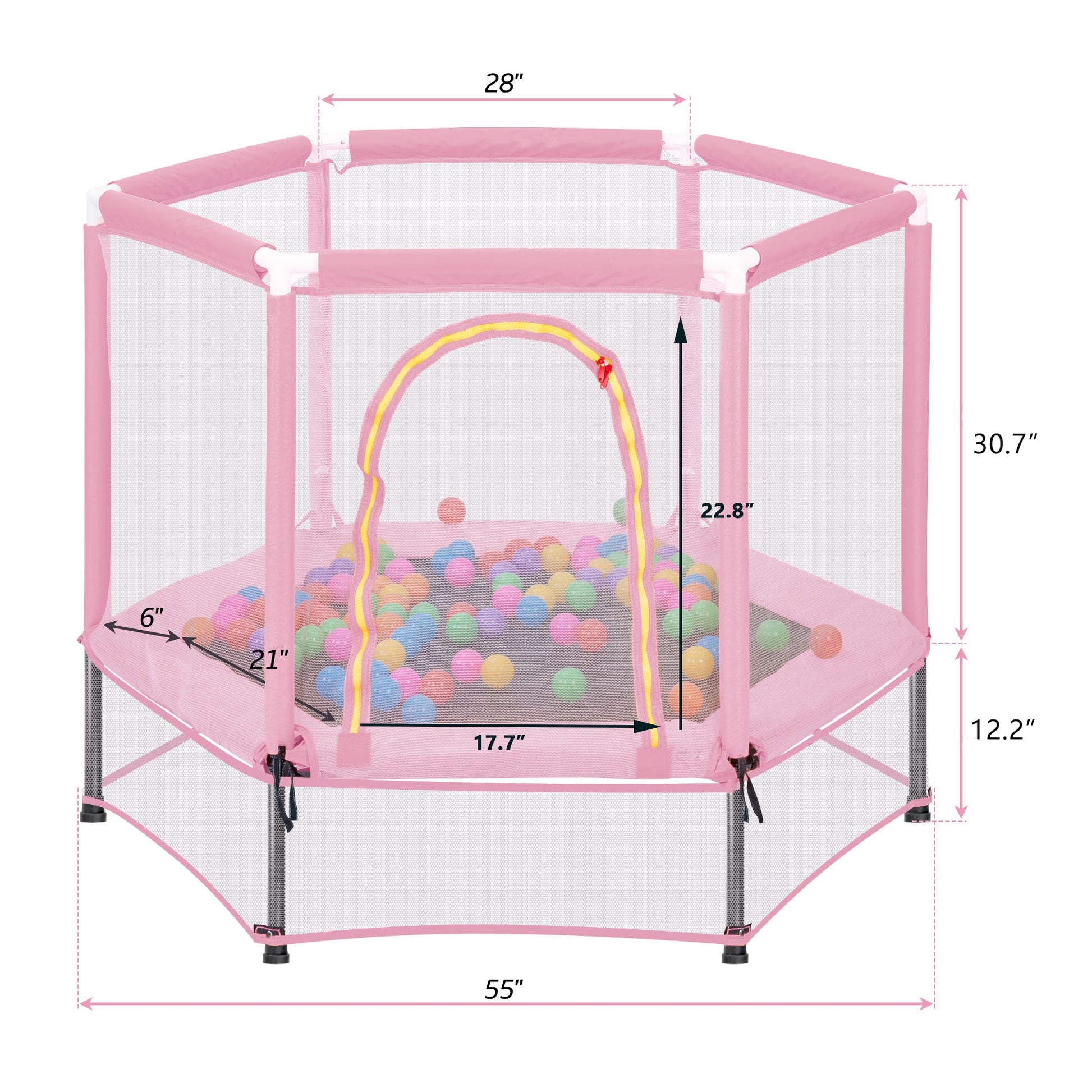 55'' Toddlers Trampoline with Safety Enclosure Net and Balls, Indoor Outdoor Mini Trampoline for Kids - Korvel