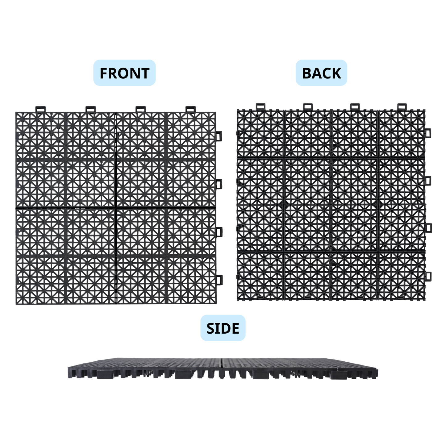 Dalles de terrasse interconnectées noires de 12 x 12 pouces - Pack de 12